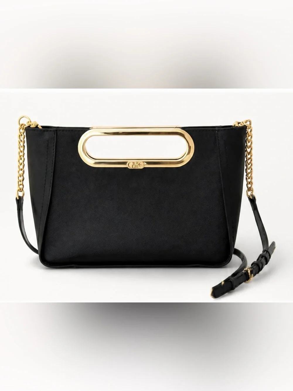 Michael Kors Berkley Legacy Black Leather & Gold Clutch Crossbody Bag